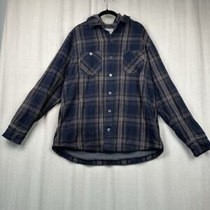 Flag Anthem | Men's Whitehall Shirt Jacket Large Hooded Lined Blue Brown Plaid